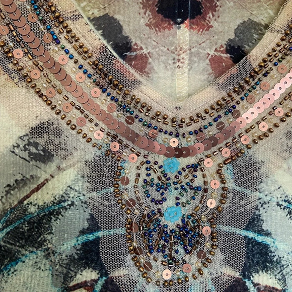 NWOT | Chico’s women’s patterned beaded neckline blouse — medium - Picture 3 of 6